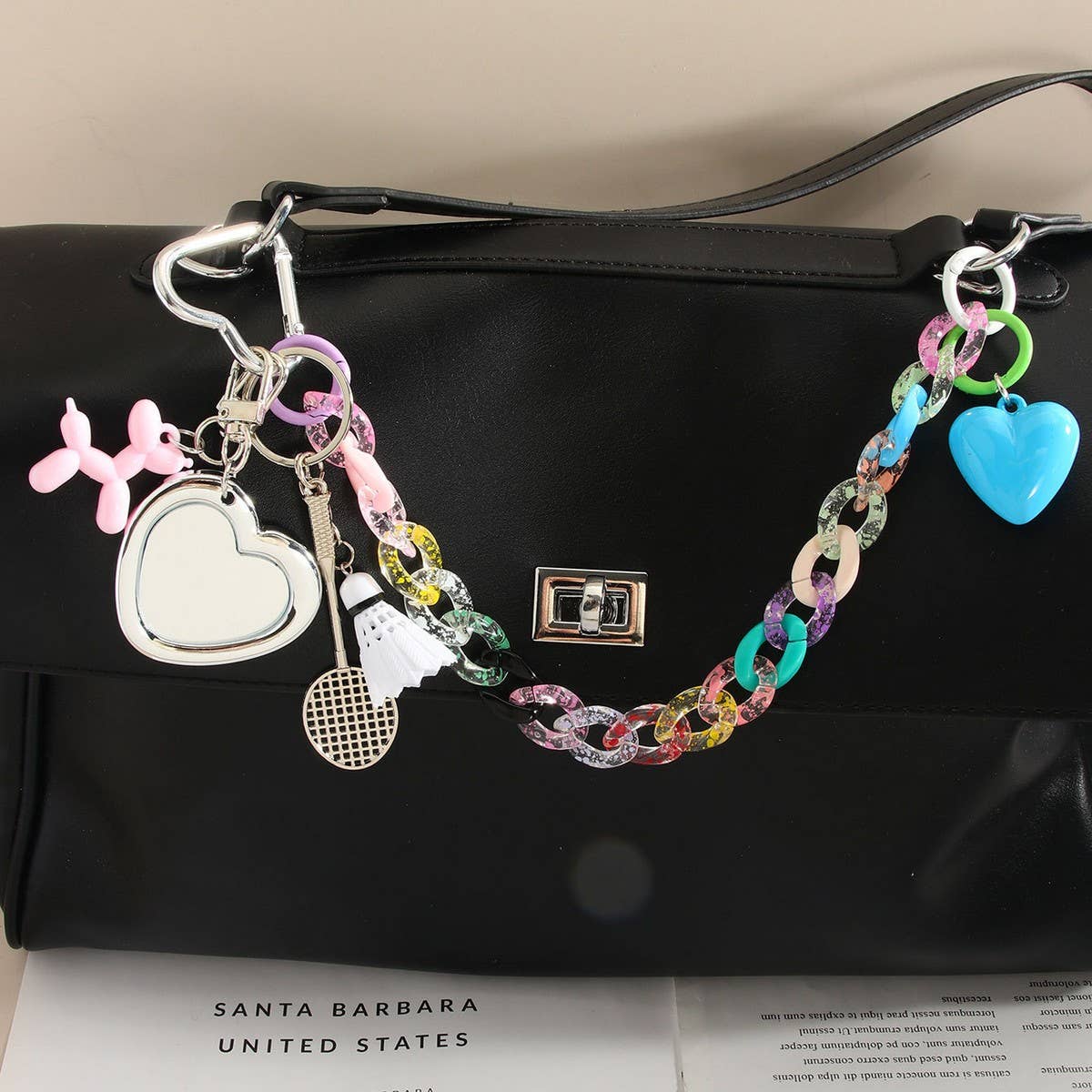 CUTE CAT BAG CHARM WITH BALLOON DOG KEYCHAIN_CWMM7633
