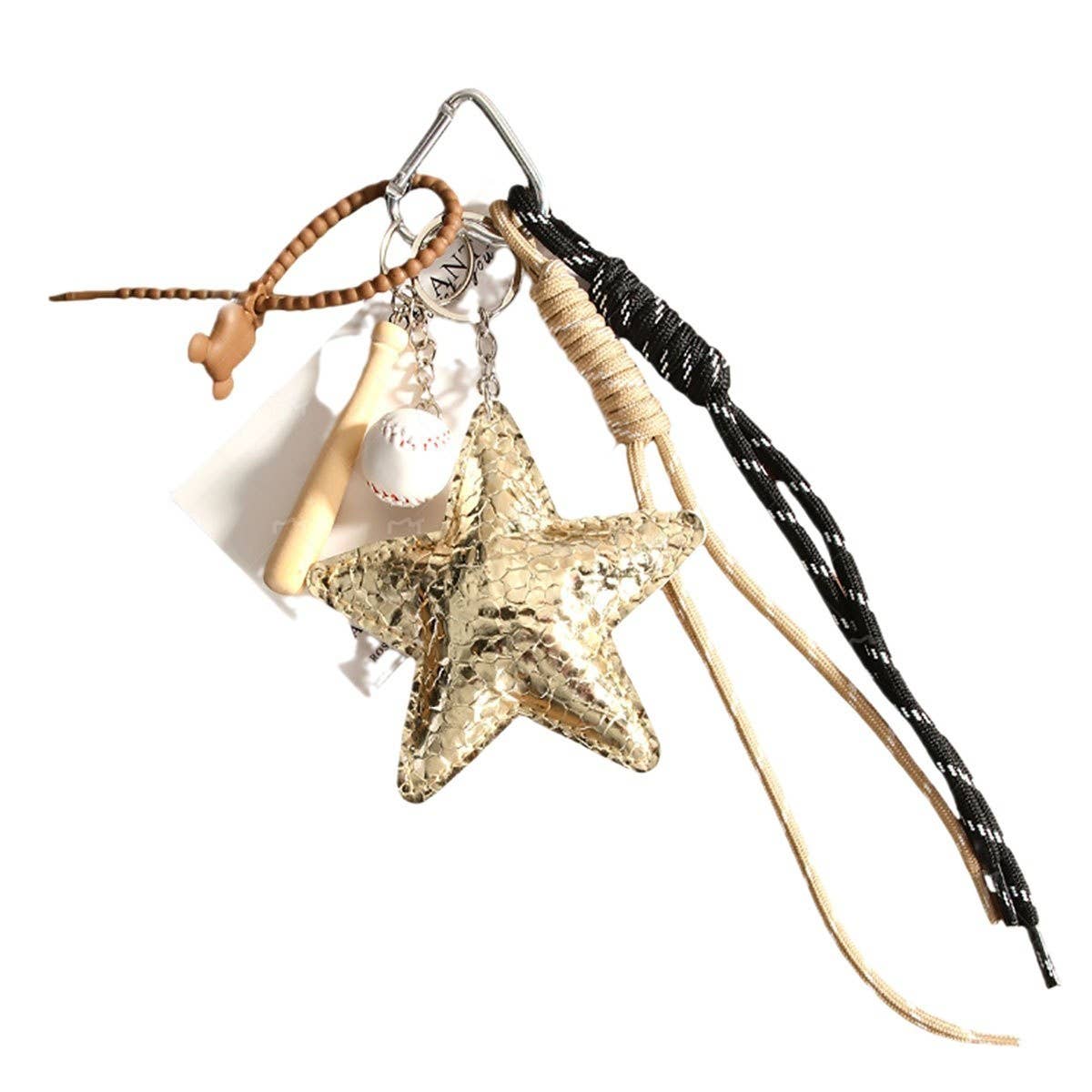 PU STAR BASEBALL CHARM BRAIDED BAG PHONE STRAP_CWMM7553