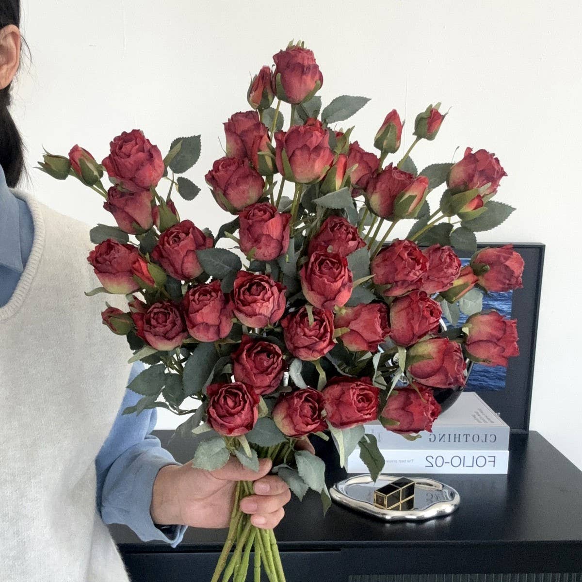 BURNT EDGE LOLA ROSE ARTIFICIAL FLOWER PROP_CWMM6569