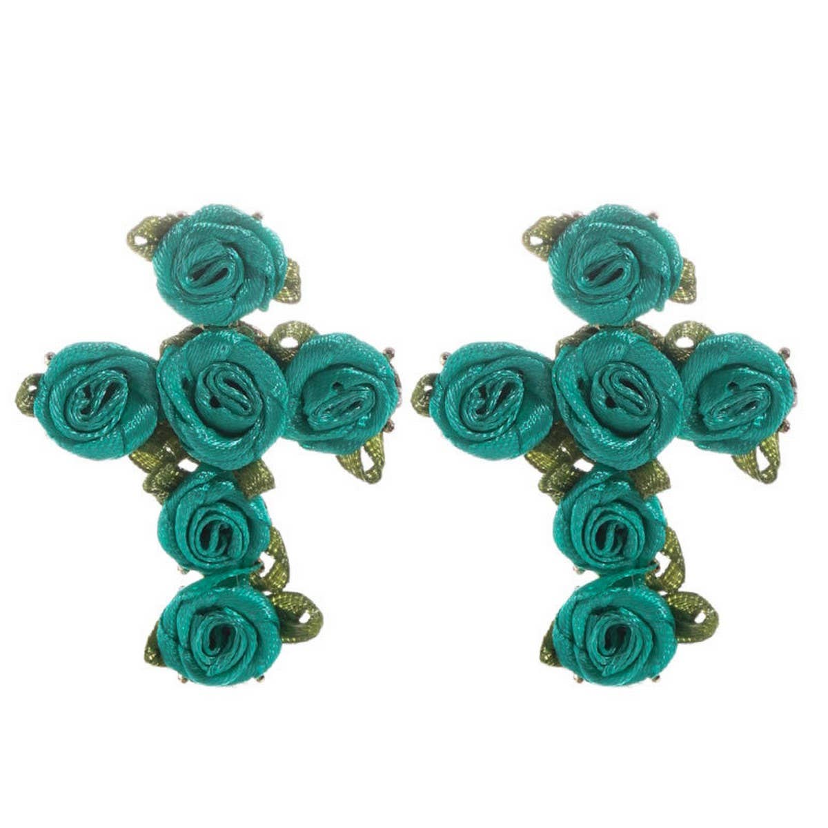 HANDMADE FABRIC FLOWER CROSS EARRINGS CHIC LOOK_CWMM6261