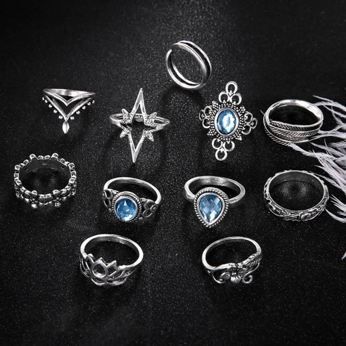 Cwmm2999_Vintage Diamond Star Gemstone Ring Set