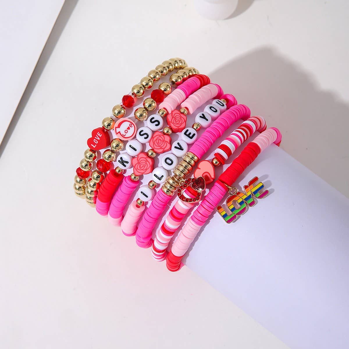 SWEET POLYMER CLAY LOVE PENDANT BRACELET SET_CWMM3523