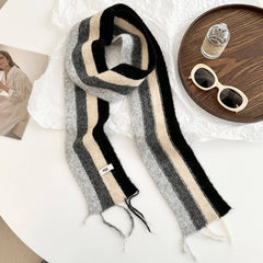 Rainbow Stripe Knit Winter Tassel Scarf_Cwasc02961