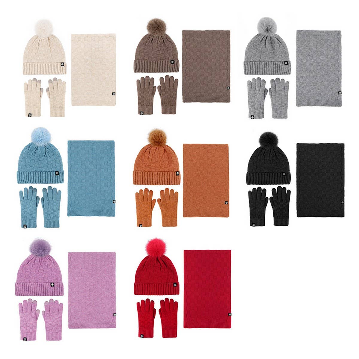 Winter Outdoor Warm Knitted Scarf Three-Piece Set_Cwmm2786