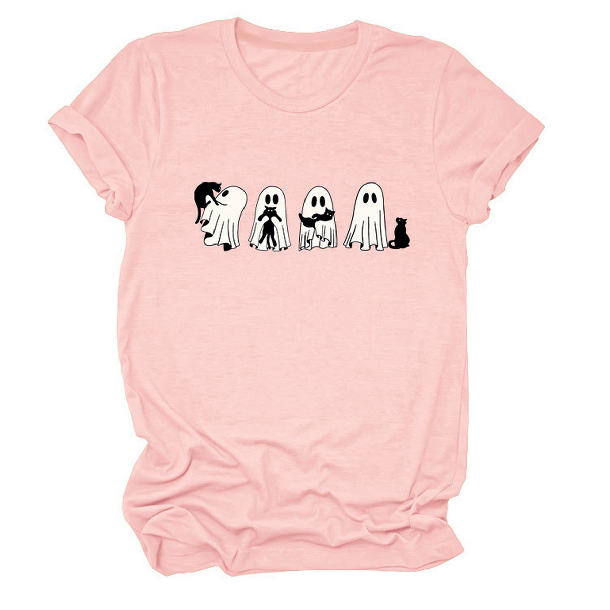 GHOST AND BLACK CAT TEE PLUS SIZE CASUAL TOP_CWTTSL0490