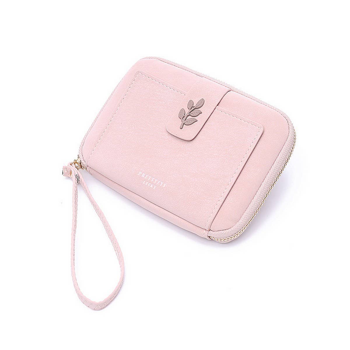 New Solid Leaf Decor Zipper Short Wallet_Cwab06258