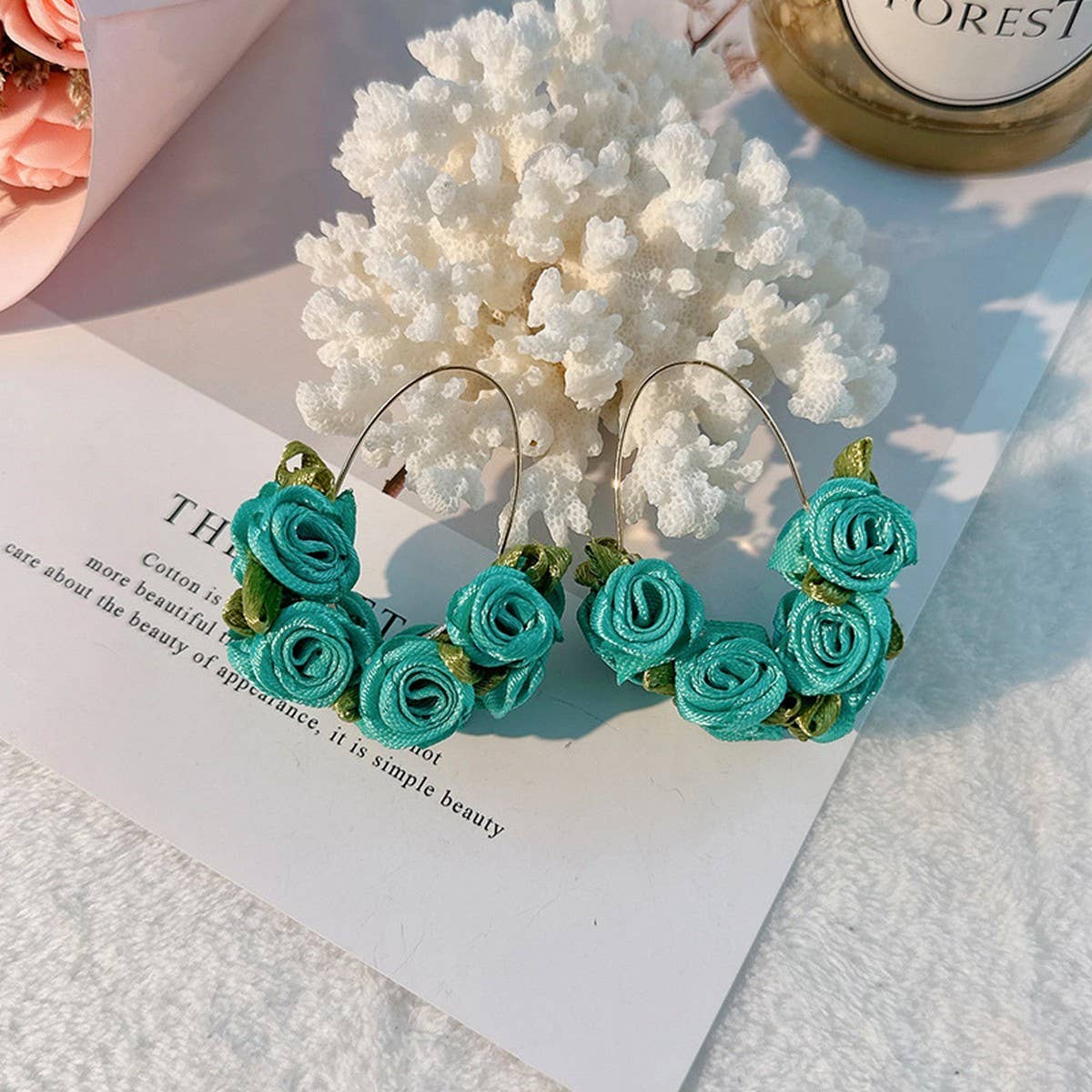 HANDMADE FABRIC ROSE V SHAPE EAR CUFFS_CWMM6273