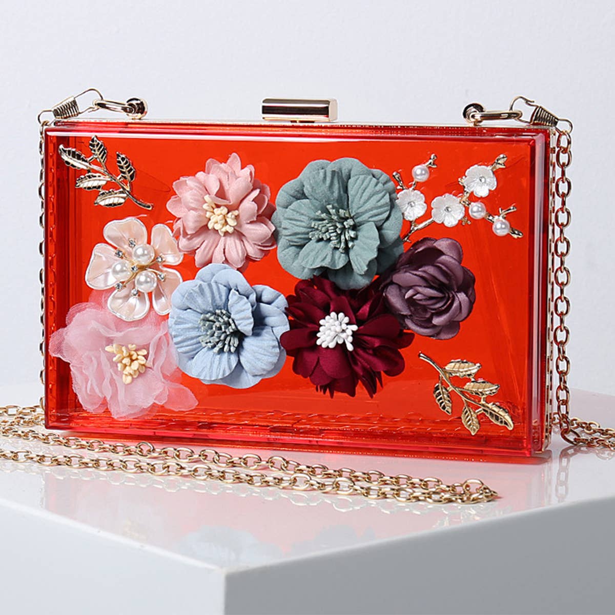 Women Flowers Decorate Chain Strap Evening Bag_Cwab0658