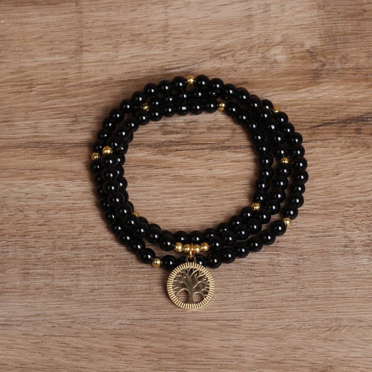 108 GOLDEN TREE OF LIFE PENDANT BEADED BRACELET_CWAJE3943