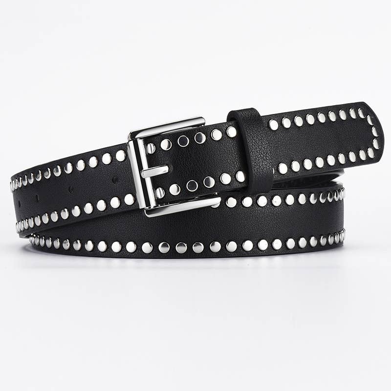 Punk Style Rivet Pin Buckle Pu Belt