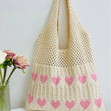 Cwab5068_Heart Pattern Woven Bag Large Capacity Tote Bag