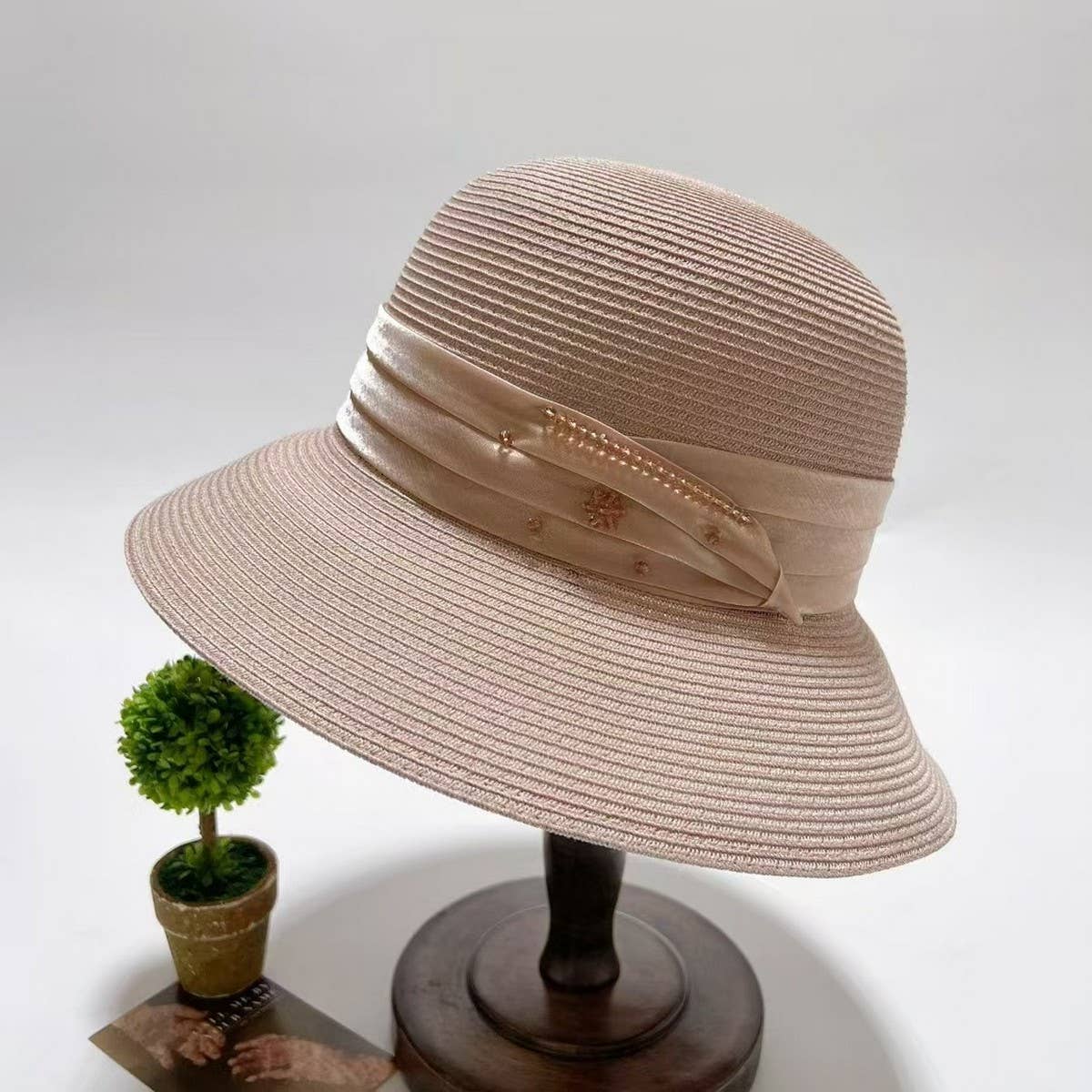 SUMMER SUN PROTECTION BOW STRAW HAT_CWAH3492