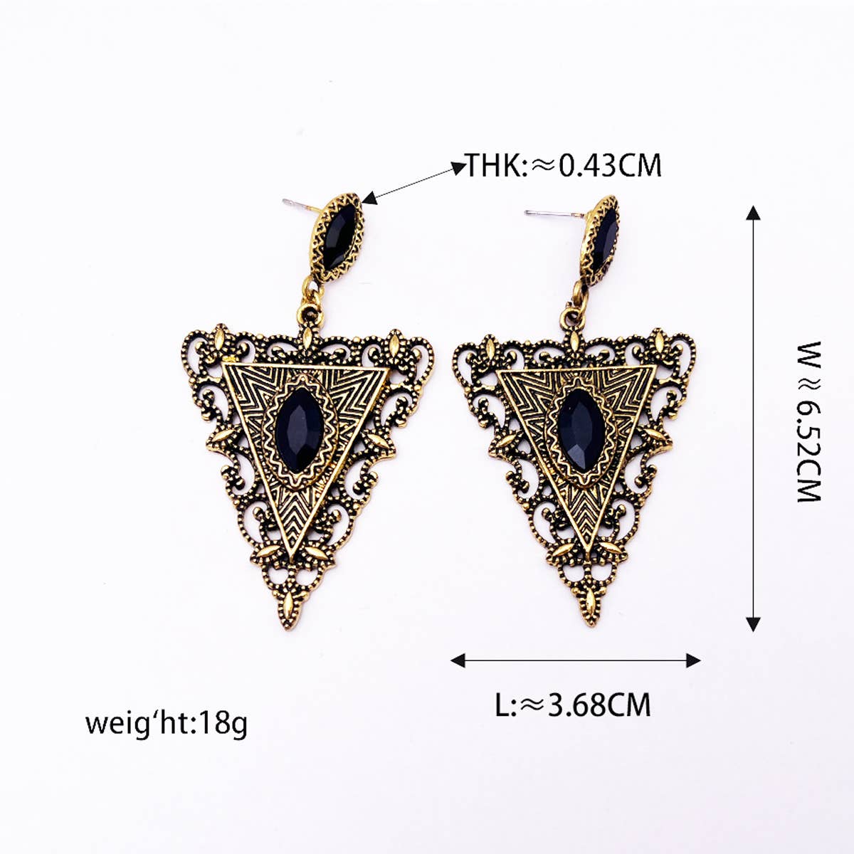 Vintage Geometric Obsidian Earrings