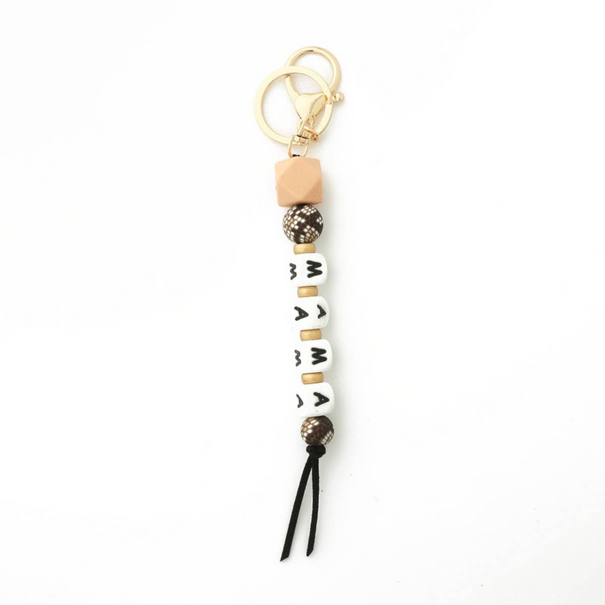 SILICONE BEAD KEYCHAIN WITH LETTER AND WOODEN DISC_CWAB5106