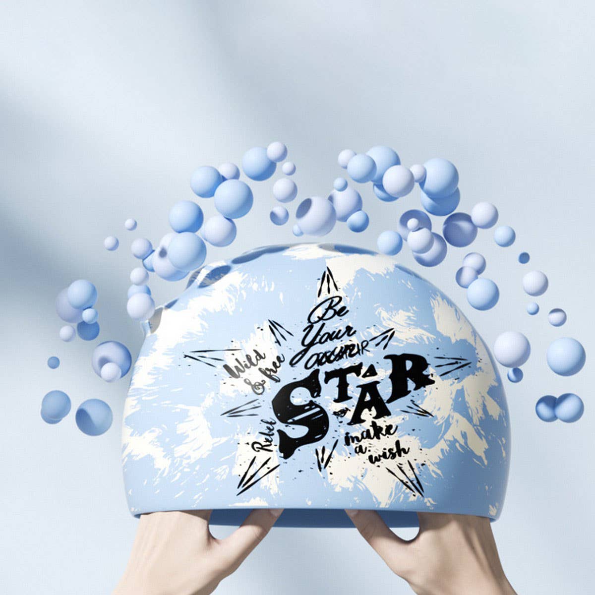 ADULT SILICONE SWIM CAP WATERPROOF STYLISH PRINT_CWMM6719