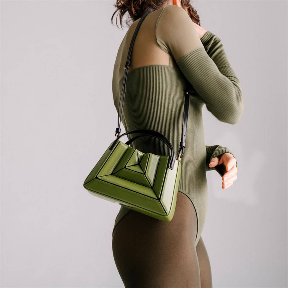 Triangular Foldin Bag Multi-Color Stitching Handbag_Cwab1939