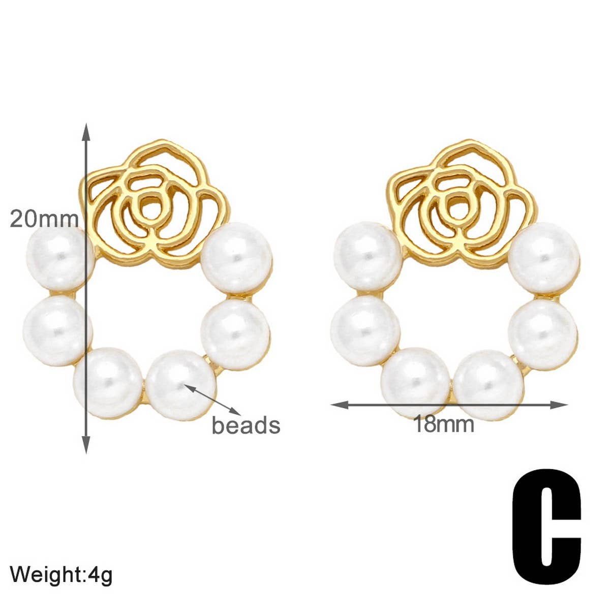 COPPER PLATED 18K GOLD FLOWER PEARL EARRINGS_CWAJE0998