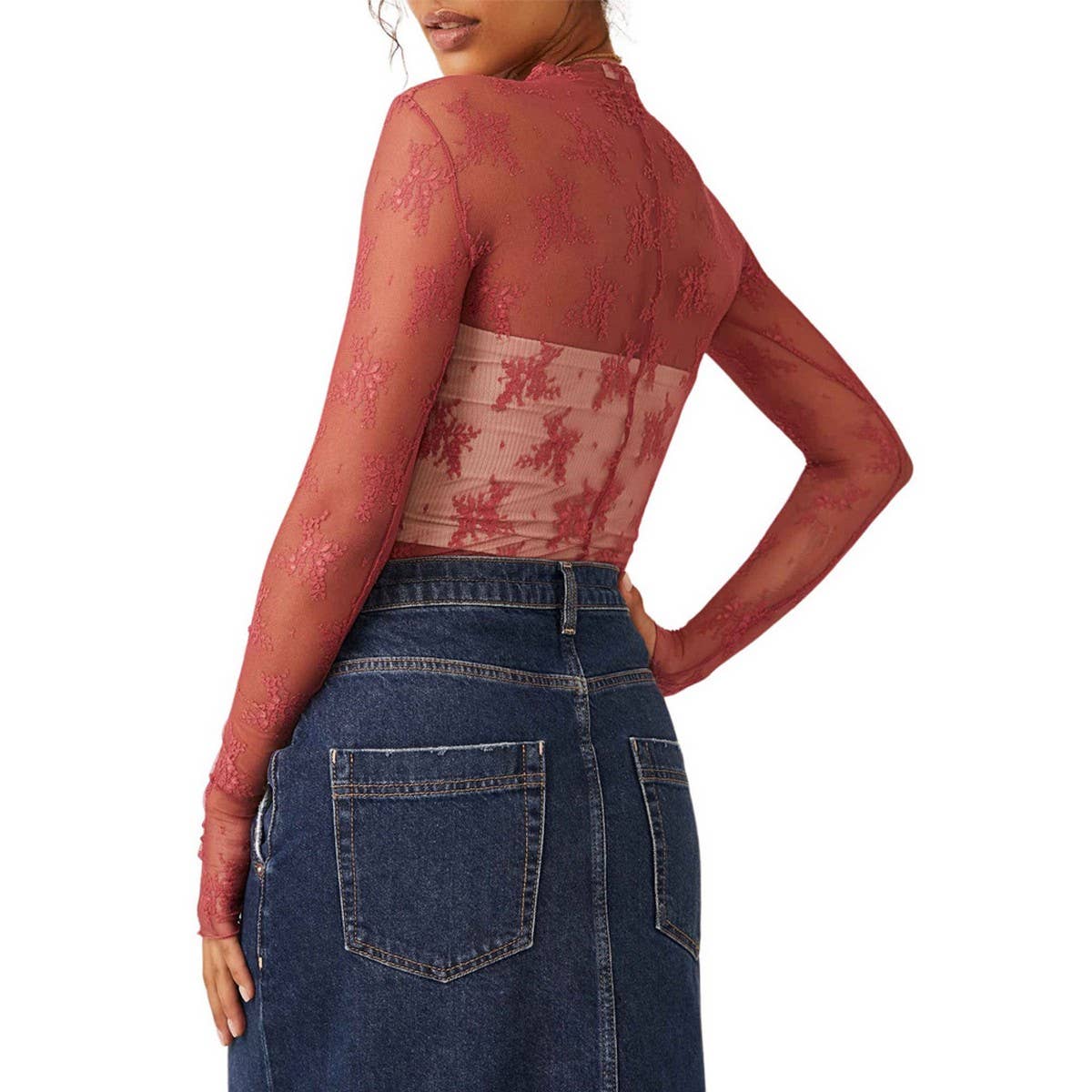 SEMI SHEER MESH LACE TOP BOTTOMING SHIRT_CWTBLL2660