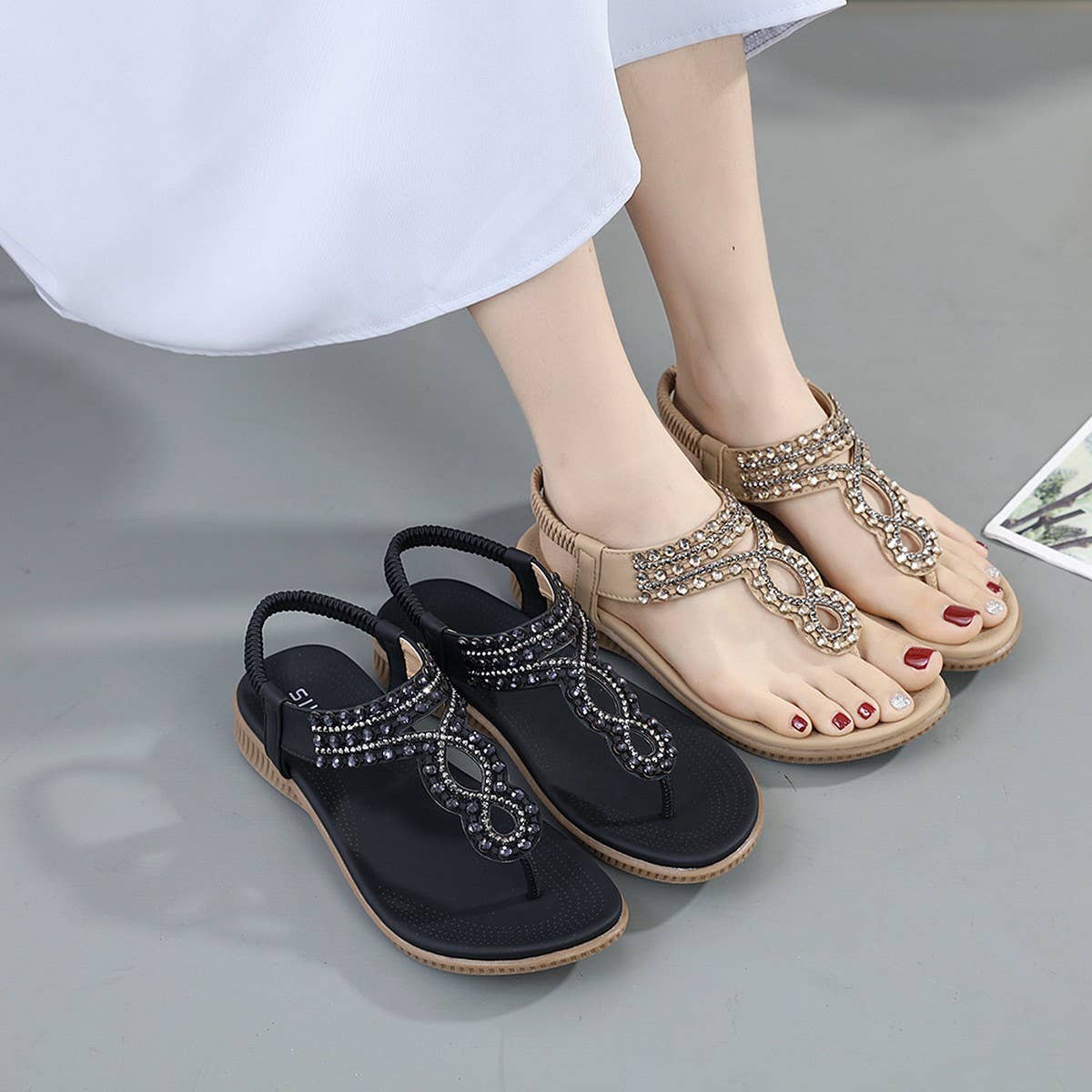 CRYSTAL BEADED DECORATIVE PINCH TOE SANDALS_CWSHS0507
