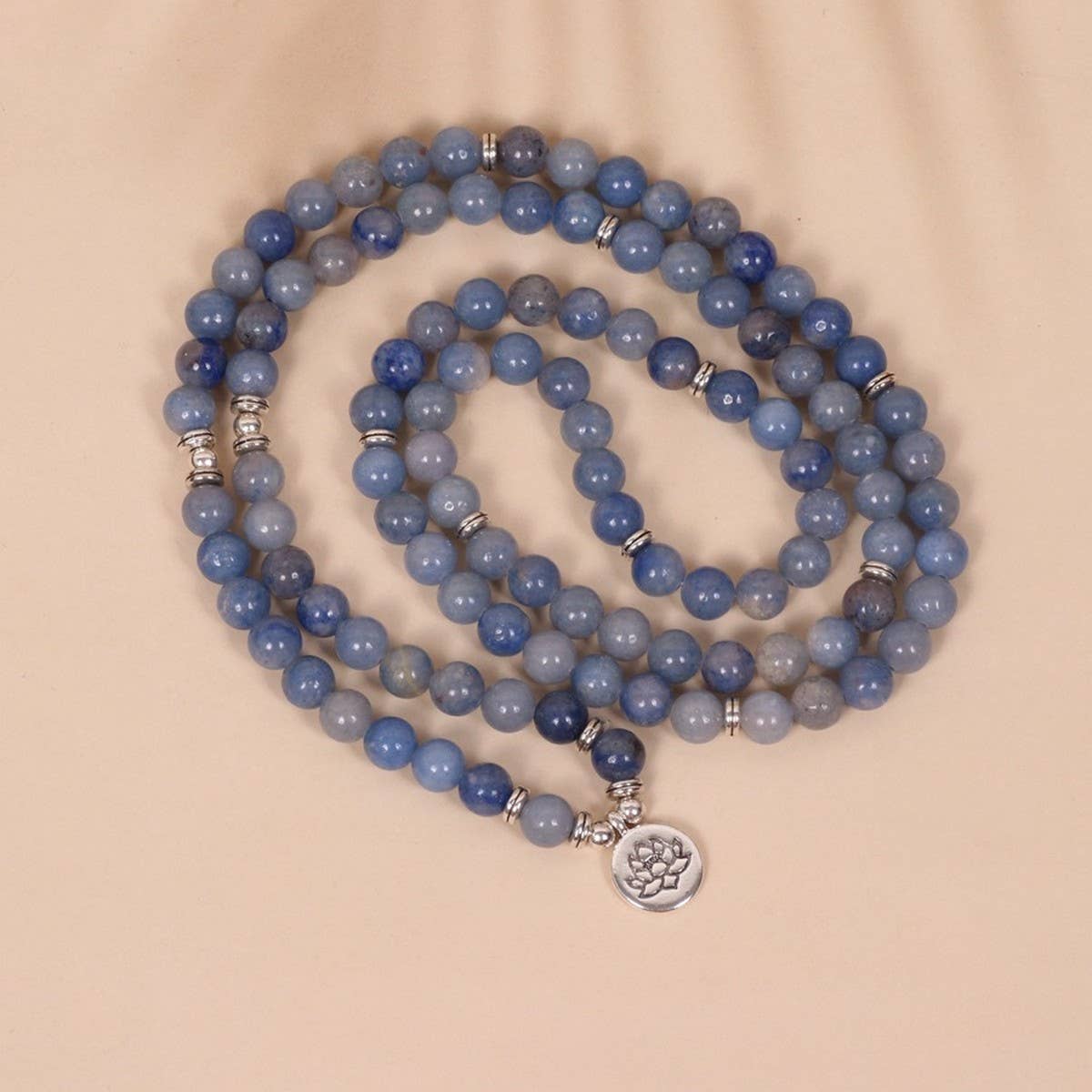 108 BLUE AVENTURINE LOTUS PENDANT BEADED BRACELET_CWAJE3923
