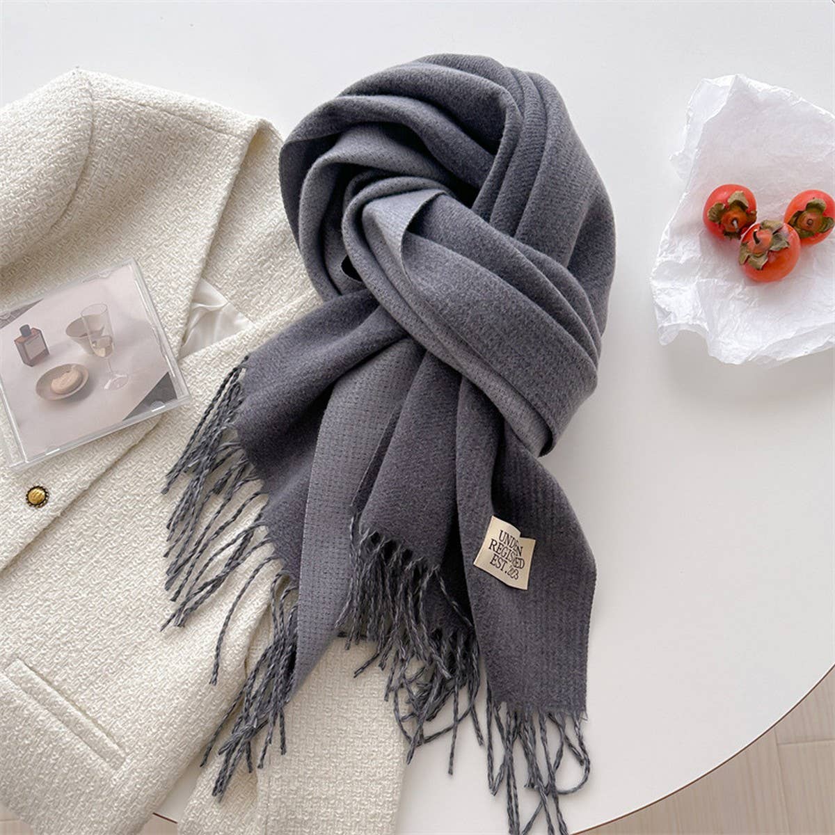 DOUBLE SIDED FAUX CASHMERE SCARF SOLID COLOR SHAWL_CWASC0968