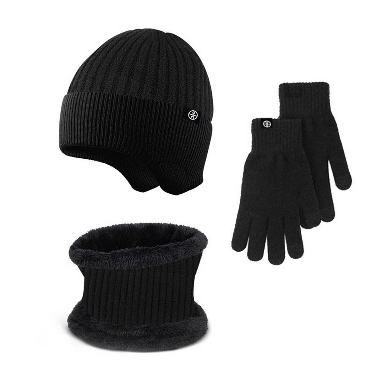 Winter Outdoor Fleece Knitted Hat Three Piece Set_Cwmm2808