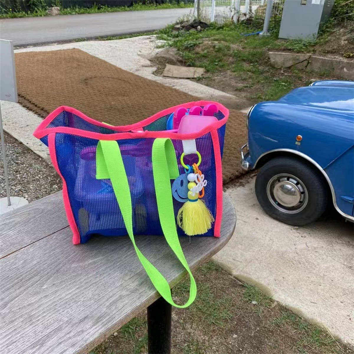 Mesh Contrast Color Beach Travel Storage Bag_Cuab00461