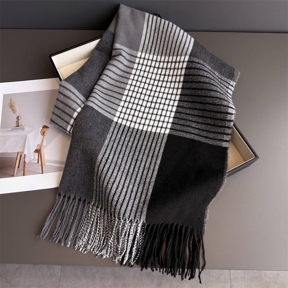 Colorblock Plaid Tassel Scarf Wrap For Winter_Cwasc03275