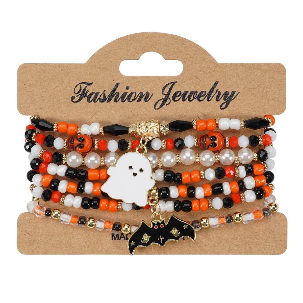 Halloween Pumpkin Ghost Beaded Bracelet_Cwaje05718
