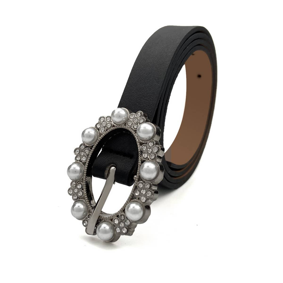 Women'S Pearl Rhinestone Thin Belt Waist Belt_Cwabe0699