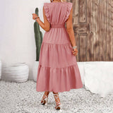 Trim Jacquard Dress With Ruffles