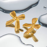 STAINLESS STEEL STRIPED BOW EARRINGS_CWAHA0890