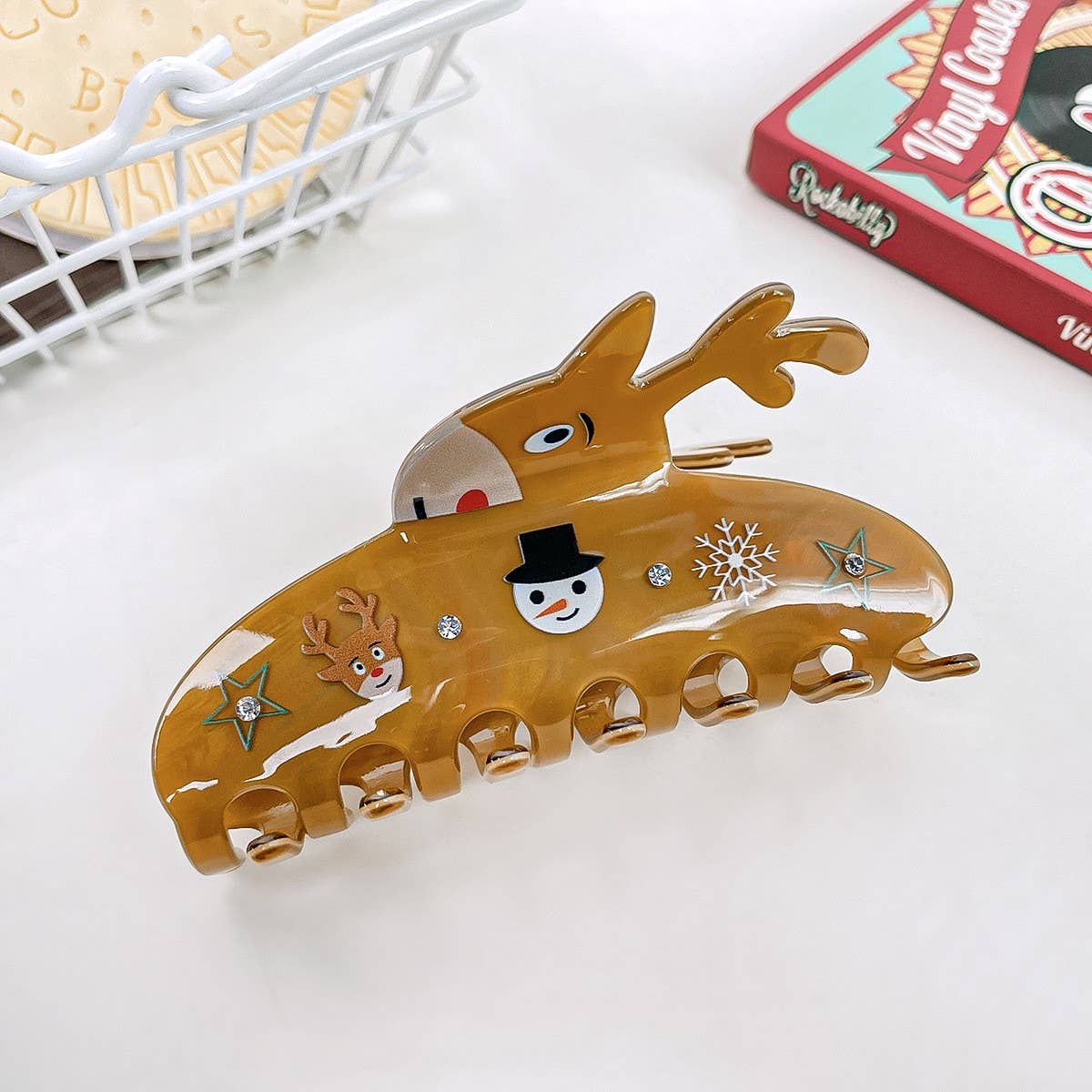 CHRISTMAS FUN SNOWMAN ELK CUTE HAIRPIN_CWAHA1597