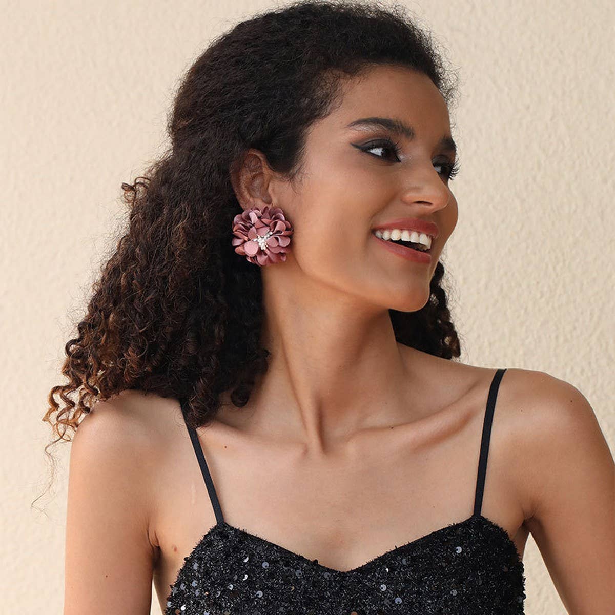 HANDMADE FABRIC FLOWER STUD EARRINGS MINIMALIST_CWMM6257