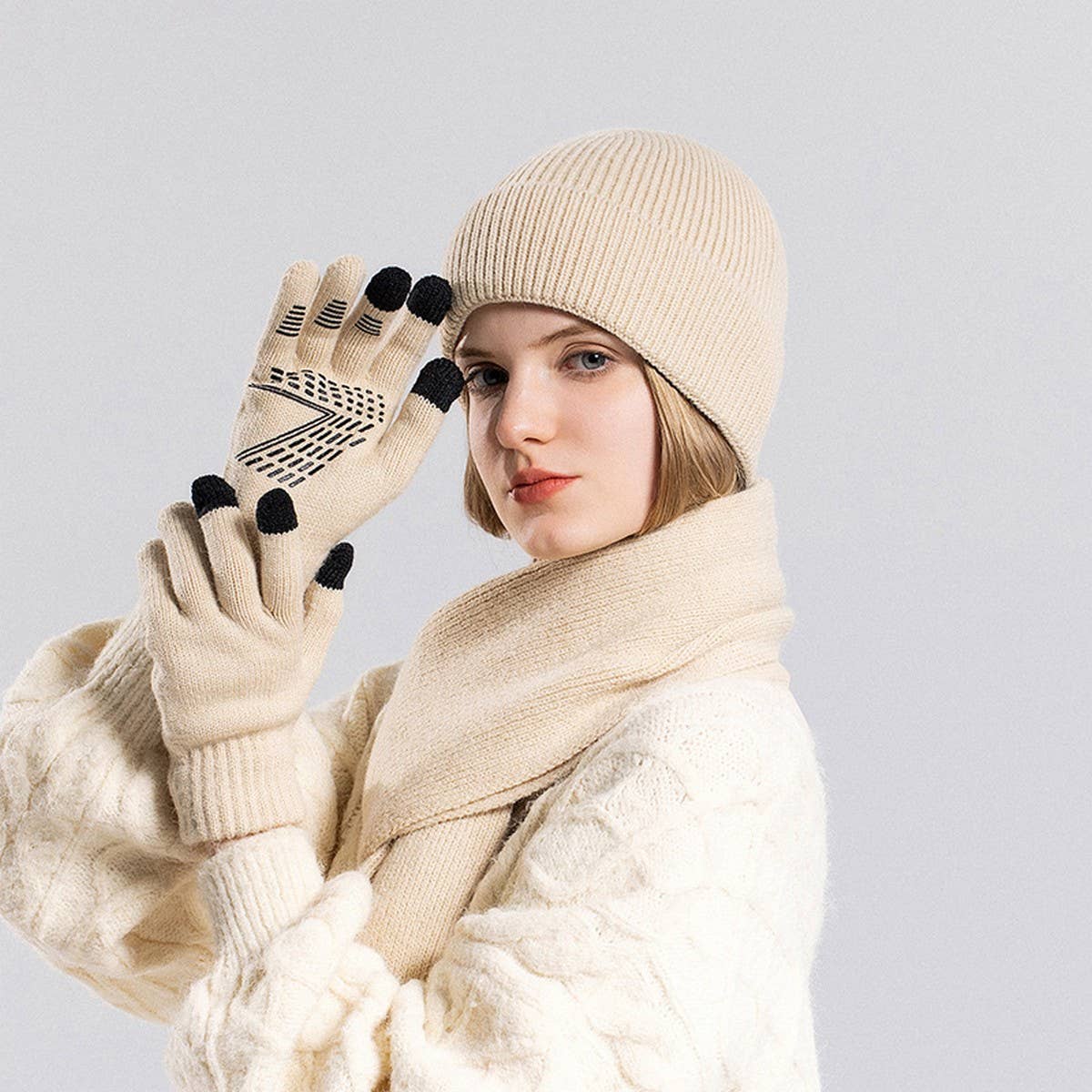 Winter Warm Outdoor Hat Gloves Scarf Set_Cwasc1126