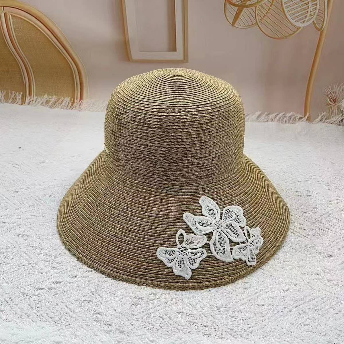 SUMMER EMBROIDERED LACE FLOWER SUN HAT_CWAH3487