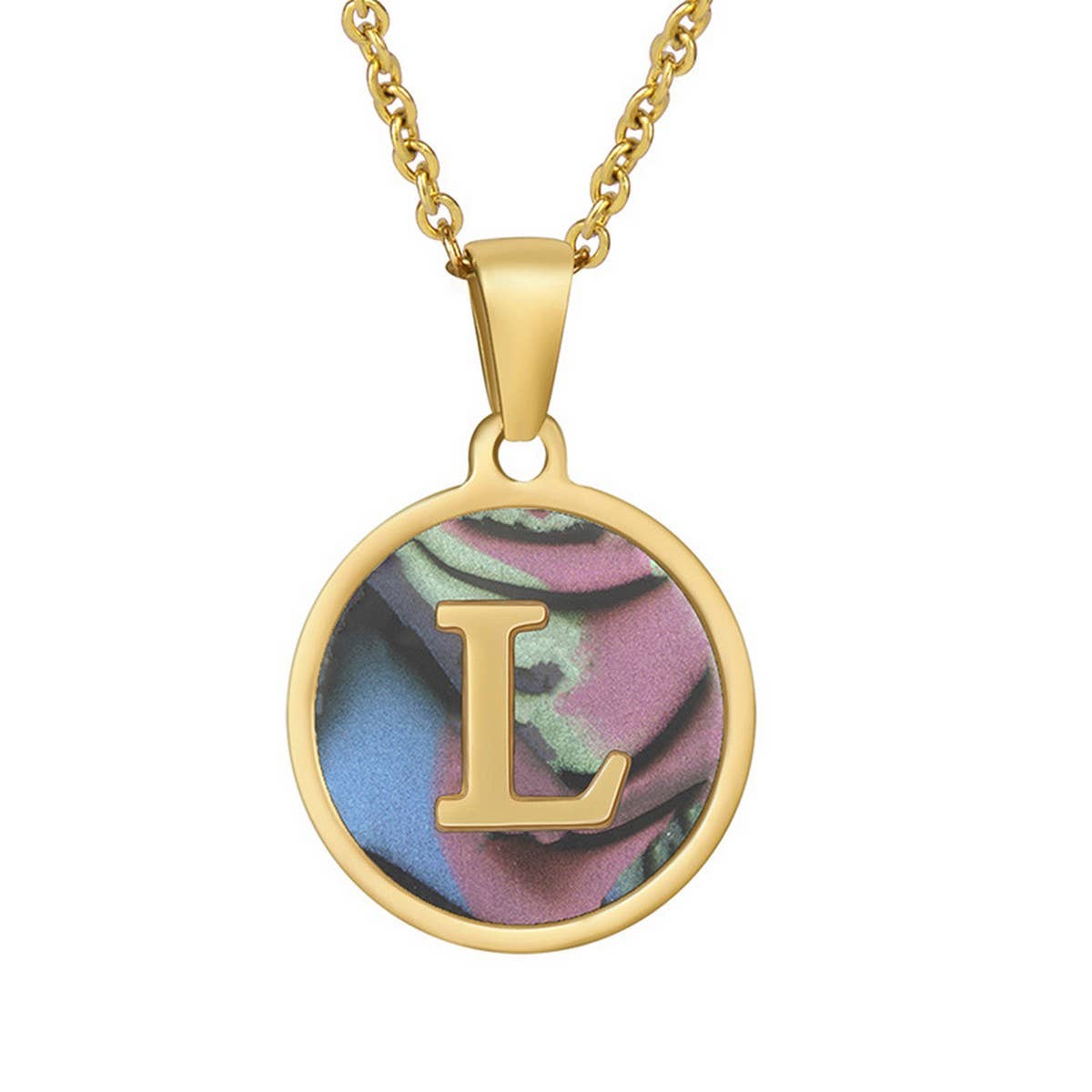 CIRCULAR SHELL ENGLISH LETTER PENDANT NECKLACE_CWAJE0675