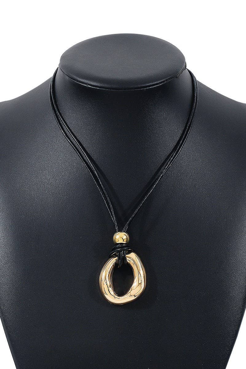 Cwaje1194_Lrregular Metal Pendant Adjustable Necklace