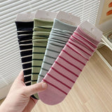 Women Hemmed Striped Straight Socks_Cwms0290