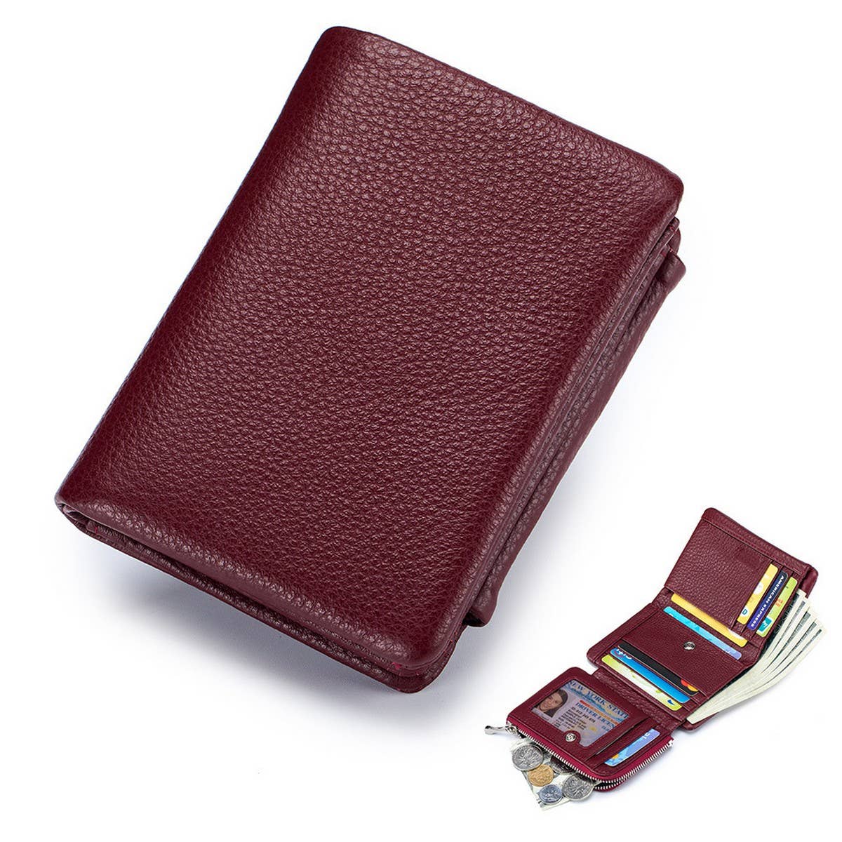 Womens Leather Tri-Fold Wallet Multi-Card_Cuab00400