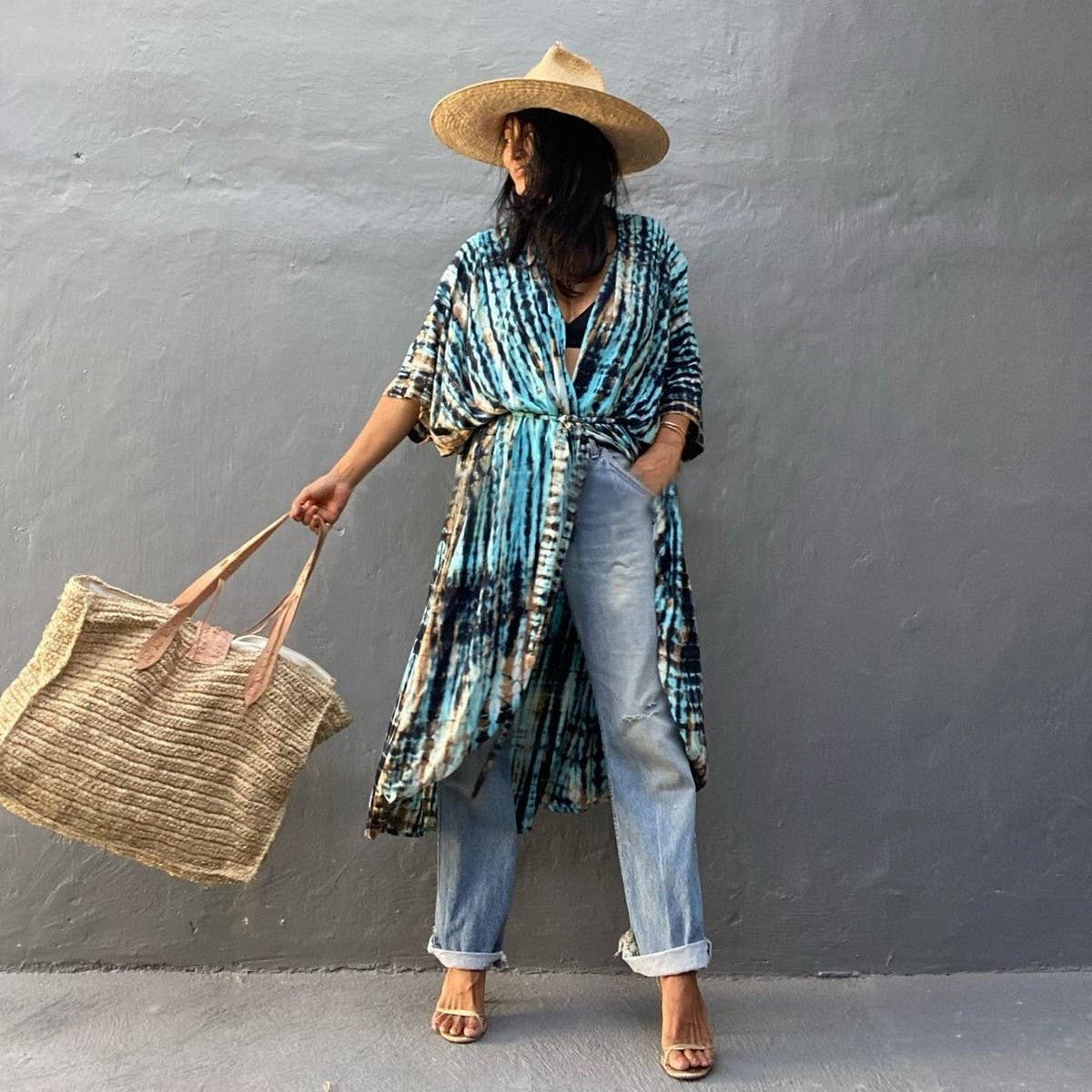 BAMBOO COTTON TIE DYE BEACH COVER UP CARDIGAN_CWMM6301