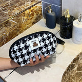 HOUNDSTOOTH HALF CIRCLE CLUTCH COSMETIC BAG_CWAB4450