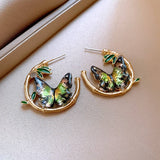 ROUND BAMBOO LEAF BUTTERFLY EARRINGS_CWAJE2349