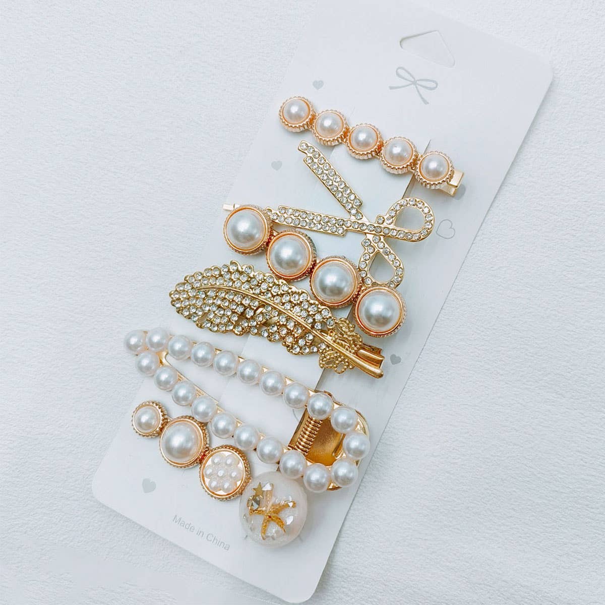 6PCS BOW FAUX PEARL DEARL DECOR HAIR CLIP_CWAHA0158