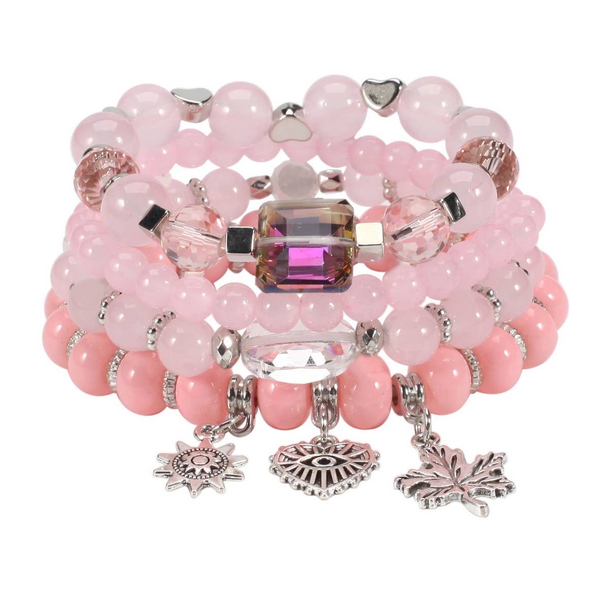 MULTI LAYERED MAPLE LEAF HEART PENDANT BRACELET_CWAJE2229