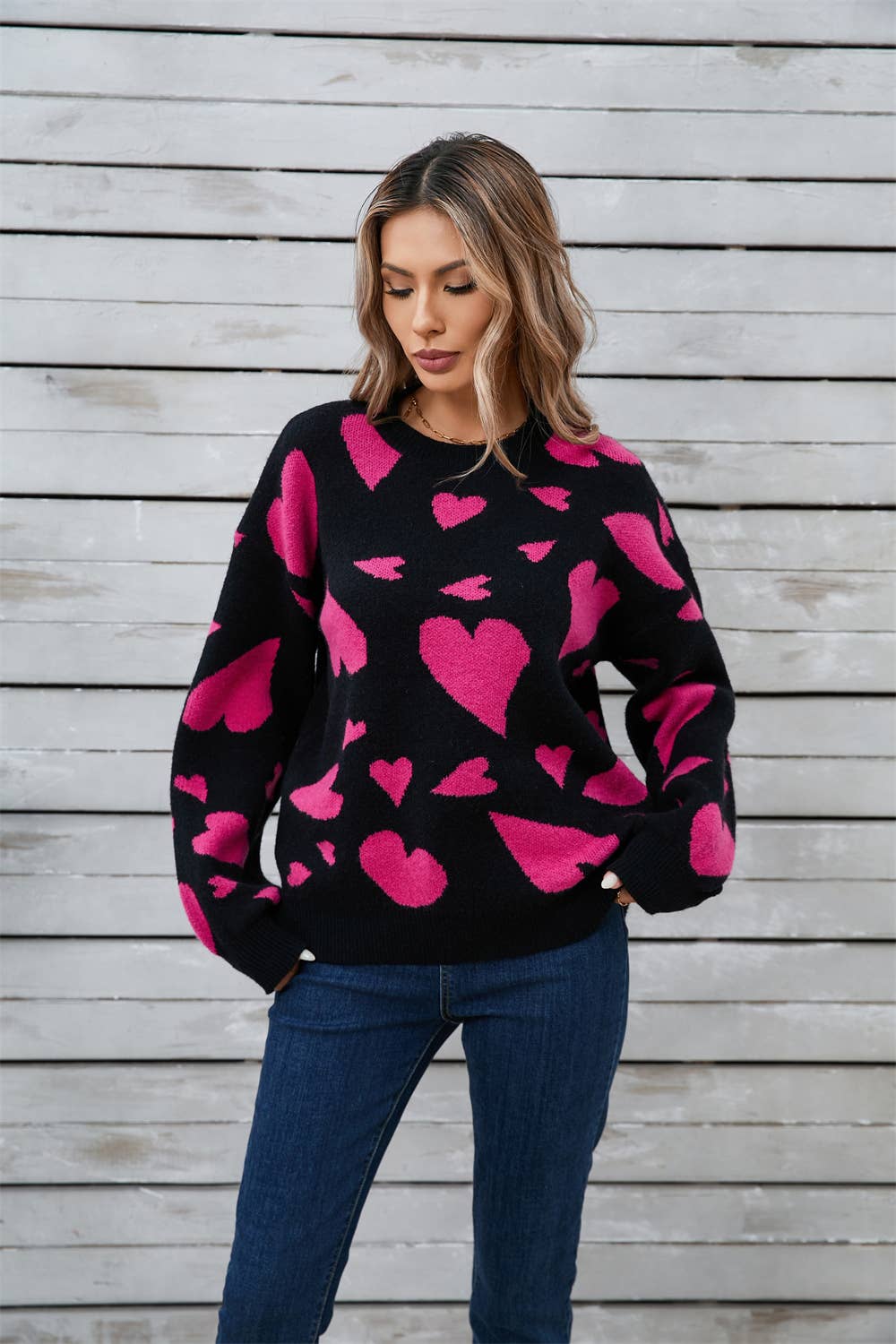 Valentines Day Matching Heart Jacquard Sweater