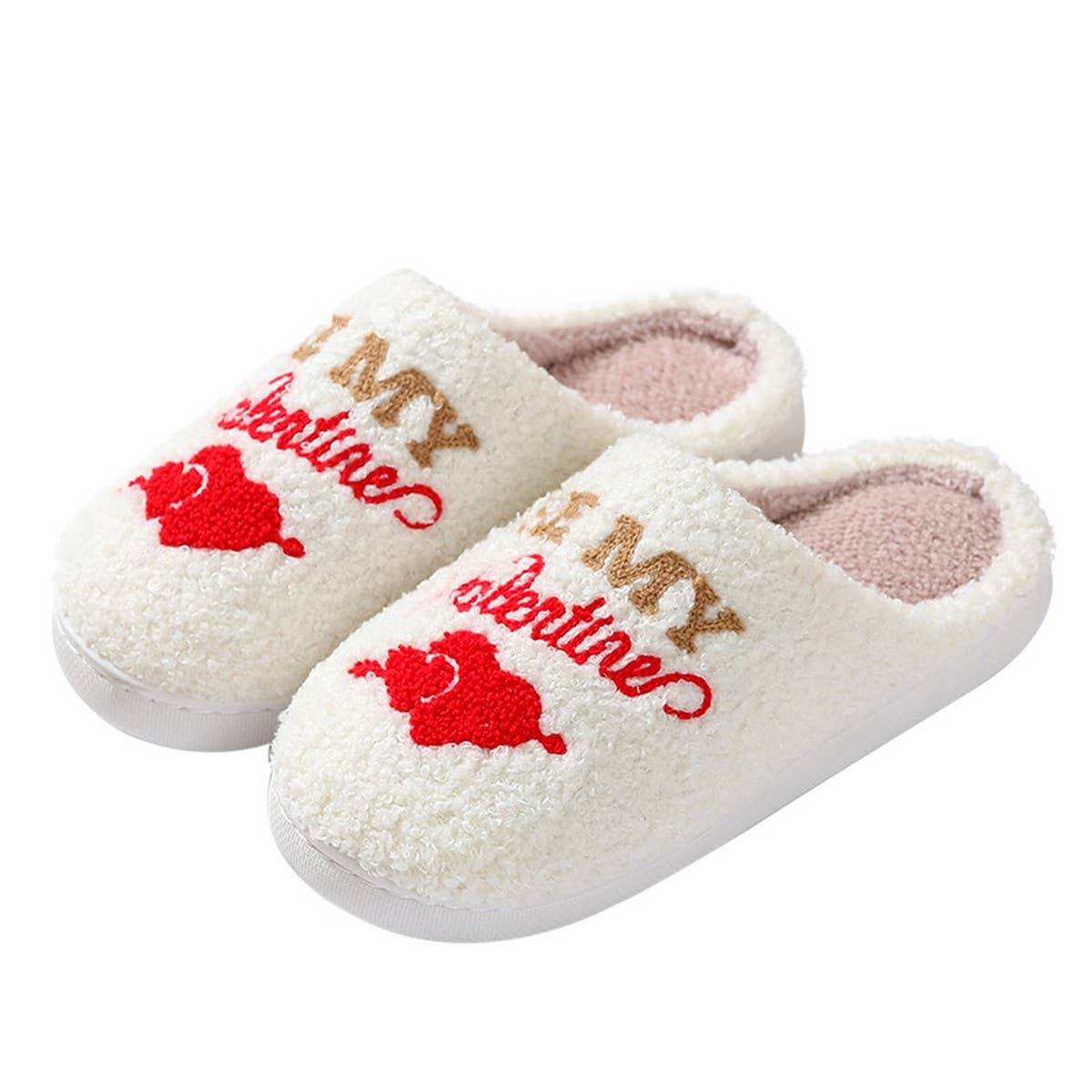 Valentines Day Love Cotton Fuzzy Slippers Women
