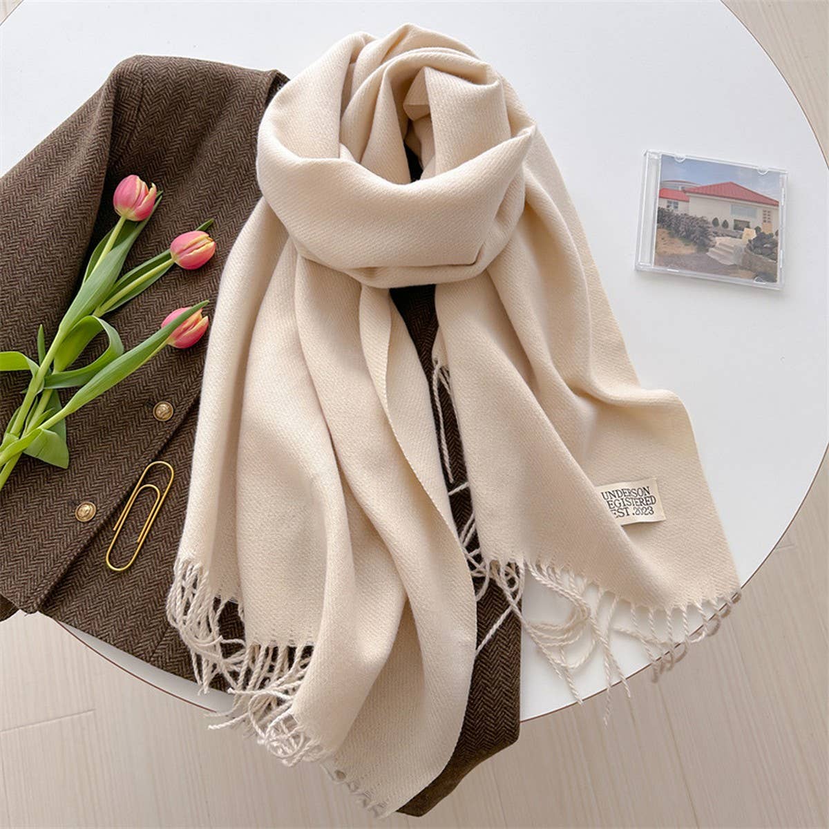 DOUBLE SIDED FAUX CASHMERE SCARF SOLID COLOR SHAWL_CWASC0968