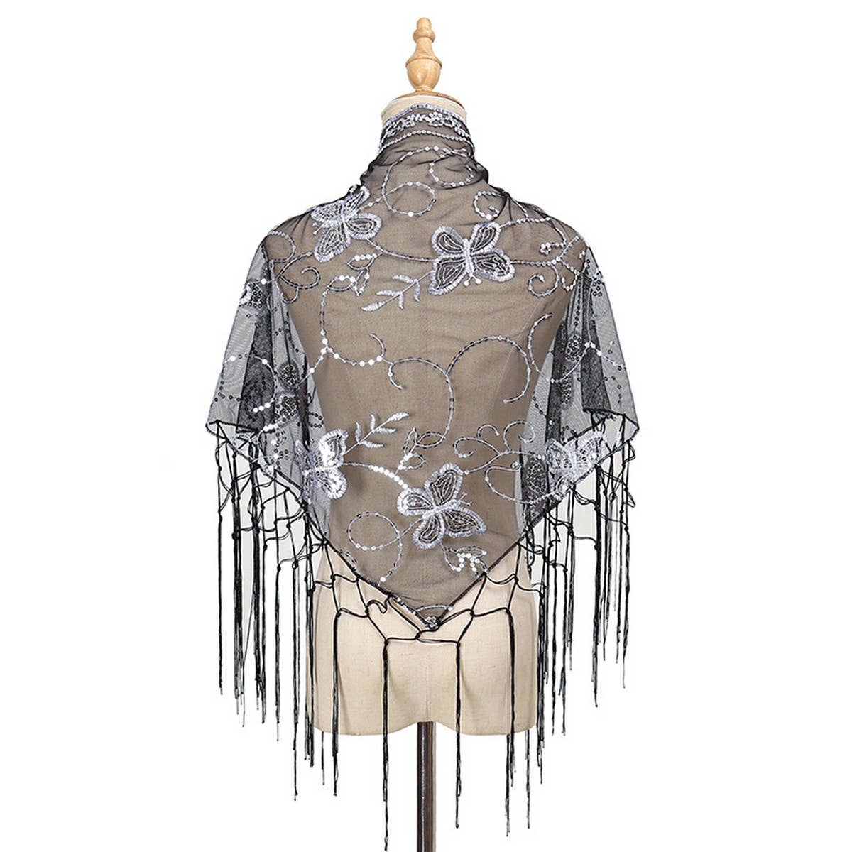 HOLLOW LACE TASSEL BUTTERFLY TRIANGLE SCARF SHAWL_CWMM2000