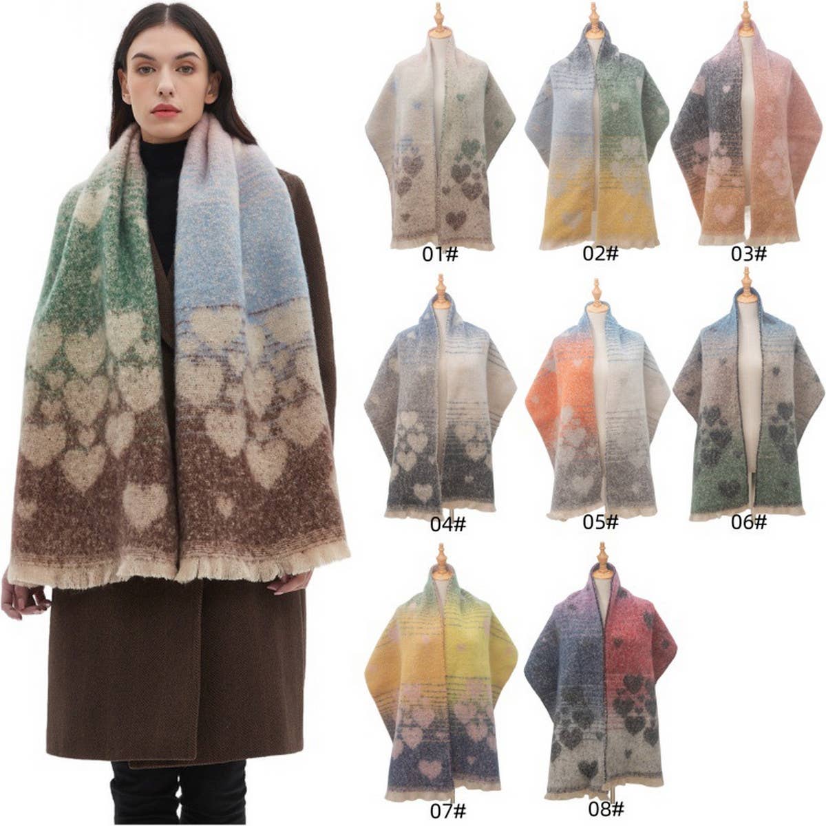 HEART PATTERN CIRCLE YARN SCARF WOMENS WRAP_CWASC0861